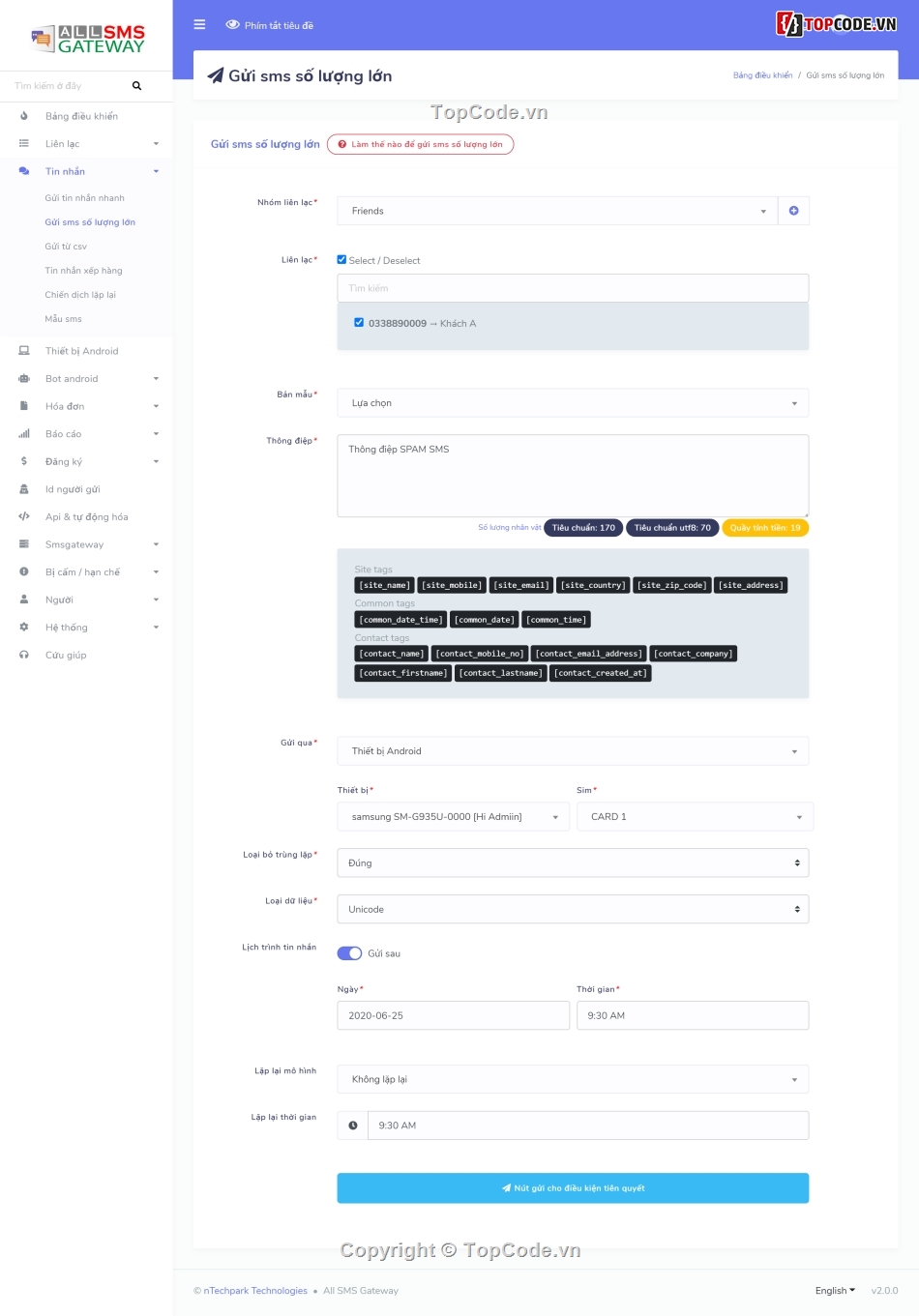 SMS,gửi sms,spam sms,bot sms,cổng sms api,Ứng dụng gửi SMS